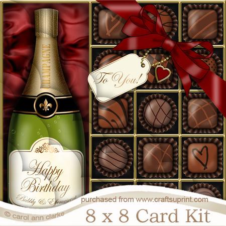 8 x 8 Birthday Champers N Chocs Scalloped Corner Kit