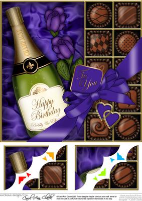 8 x 8 Birthday Champers Chocs N Roses Scalloped Topper