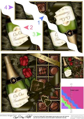 Husband Anniversary Champers Chocs N Roses Wavy Corner Toppe