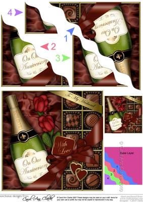 Husband Anniversary Champers Chocs N Roses Wavy Corner Toppe