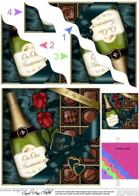 Husband Anniversary Champers Chocs N Roses Wavy Corner Toppe