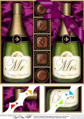 8 x 8 Mr & Mrs Champers N Chocs Scalloped Corner Topper