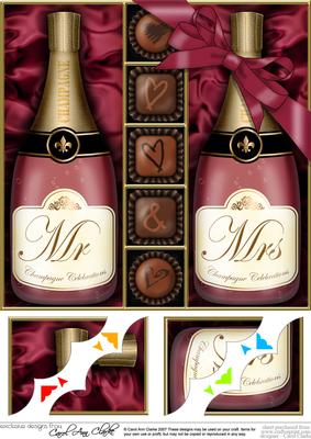 8 x 8 Mr & Mrs Champers N Chocs Scalloped Corner Topper