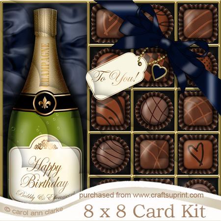 8 x 8 Birthday Champers N Chocs Scalloped Corner Kit