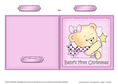 Cute Hunney Bear Rosie has a 1st Christmas Star - Quick Cut and Fold Card