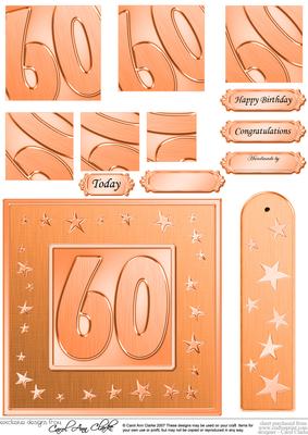 60th Bright Metallic Age Quick Card with Twisted Pyramage