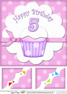 8 x 8 5th Birthday Cupcake Felties Scalloped Corner Topper