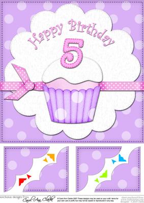 8 x 8 5th Birthday Cupcake Felties Scalloped Corner Topper