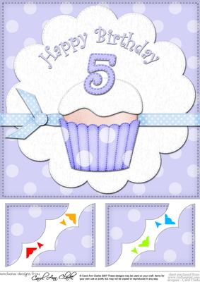 8 x 8 5th Birthday Cupcake Felties Scalloped Corner Topper