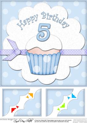 8 x 8 5th Birthday Cupcake Felties Scalloped Corner Topper