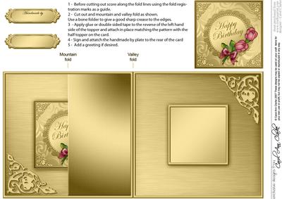 Roses and Metallic Lace No-hole Fold Back Card