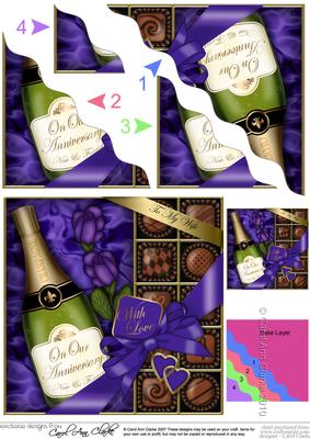 Wife Anniversary Champers Chocs N Roses Wavy Corner Topper