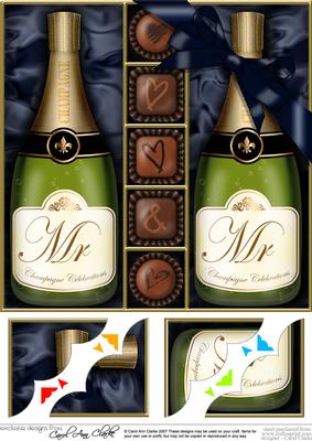 8 x 8 Mr & Mr Champers N Chocs Scalloped Corner Topper