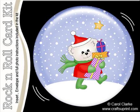 Cute Xmas Teddy Snowglobe Rock N Roll Kit Envelope N Insert