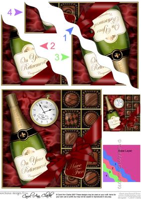 Retirement Champers N Chocs Wavy Corner Side Stacker Topper