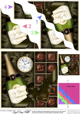 Retirement Champers N Chocs Wavy Corner Side Stacker Topper