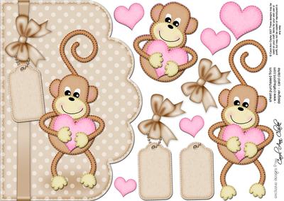 A5 Chunky Monkey Felties Scalloped Edge N 3D Decoupage