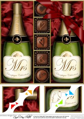 8 x 8 Mrs & Mrs Champers N Chocs Scalloped Corner Topper