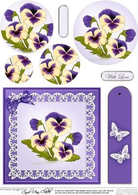 Pansy on Butterfly Lace Quick Card Circle Pyramage Topper