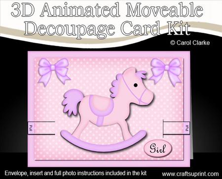 3D Rocking Horse Animated Moveable Decoupage Card Kit