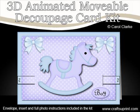 3D Rocking Horse Animated Moveable Decoupage Card Kit