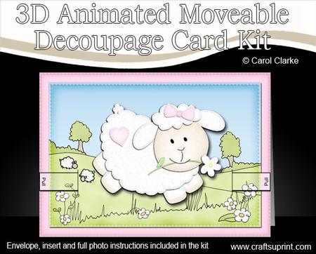 3D Little Lamb Animated Moveable Decoupage Card Kit
