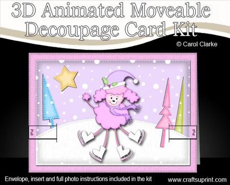 3D Xmas Poodle Animated Moveable Decoupage Card Kit