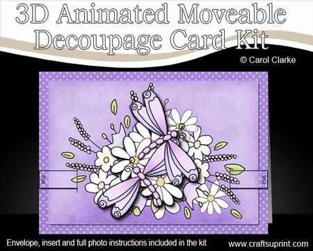 3D Dreamy Dragonflies Animated Moveable Decoupage Card Kit