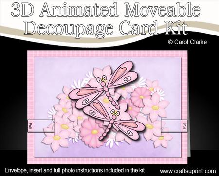 3D Dragonflies N Flowers Animated Moveable Decoupage Card Ki