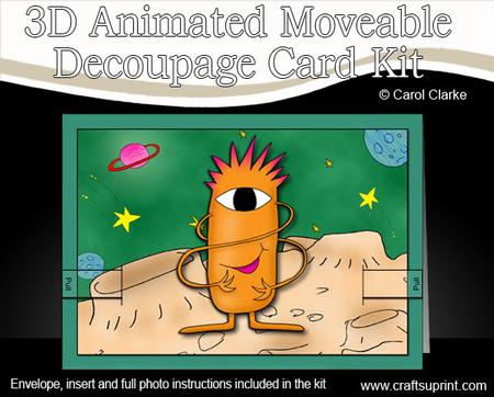 3D Aliens Animated Moveable Decoupage Card Kit