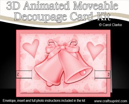 3D Wedding Bells Pink Animated Moveable Decoupage Card Kit