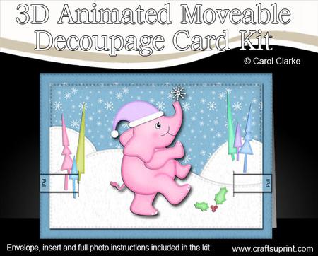 3D Xmas Elephant Animated Moveable Decoupage Card Kit