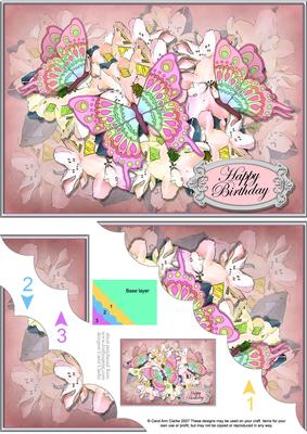 A5 Birthday Flowers N Butterfly Scallop Corner Stacker