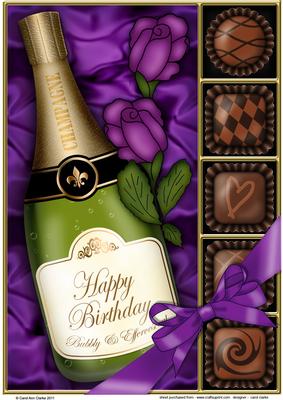 A4 Birthday Champers Chocs N Roses Card Topper