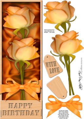 Large Dl Birthday Roses in a Box Quick Card 3D Decoupage