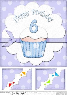 8 x 8 6th Birthday Cupcake Felties Scalloped Corner Topper