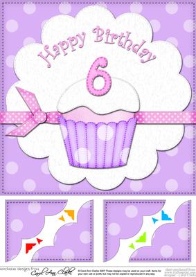 8 x 8 6th Birthday Cupcake Felties Scalloped Corner Topper