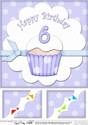 8 x 8 6th Birthday Cupcake Felties Scalloped Corner Topper