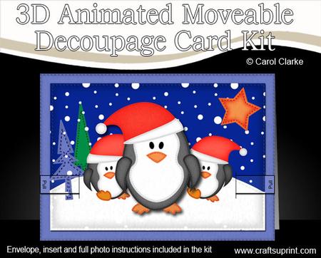 3D Penguins Animated Moveable Decoupage Card Kit