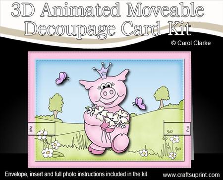 3D Princess Piggywig Animated Moveable Decoupage Card Kit