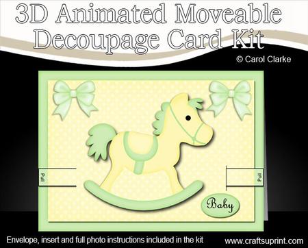 3D Rocking Horse Animated Moveable Decoupage Card Kit