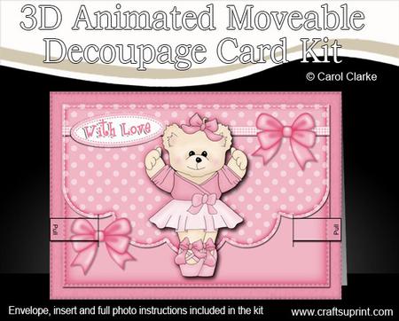 3D Ballet Teddy Animated Moveable Decoupage Card Kit