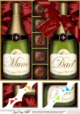 8 x 8 Mum N Dad Champers N Chocs Scalloped Corner Topper