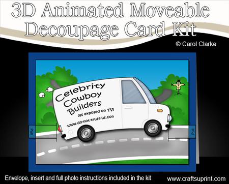 3D Cowboy Builders Van Animated Moveable Decoupage Card Kit