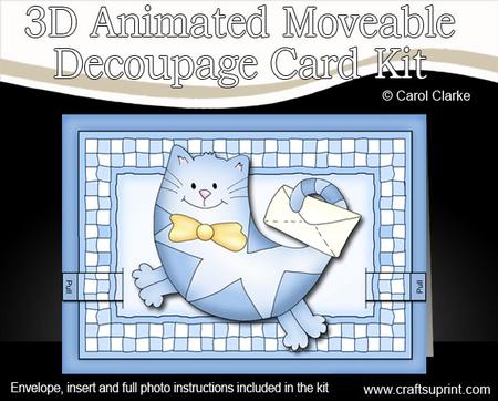 3D Curious Cat Animated Moveable Decoupage Card Kit