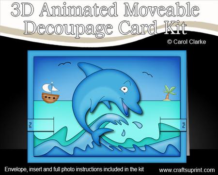 3D Dolphin Animated Moveable Decoupage Card Kit
