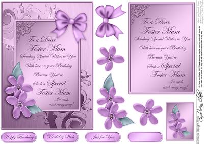 5 x 7 Metallic Birthday Foster Mum with 3D Decoupage