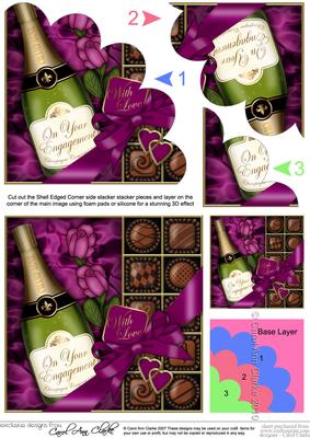 Engagement Champers Chocs N Roses Shell Edged Corner Side St