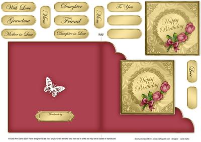 Roses and Metallic lace - Cut and Fold Card 