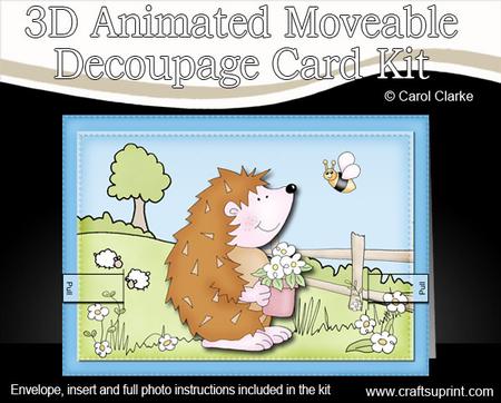 3D Cute Hedgehog Animated Moveable Decoupage Card Kit